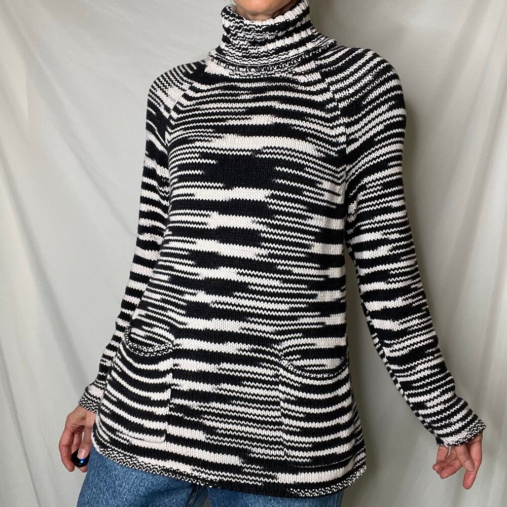 Chico's spacedye turtleneck chunky knit sweater‎ space dye black cream M - Picture 9 of 17